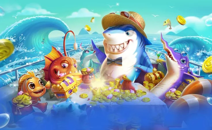 Arena bawah laut dengan ikan berwarna dan efek tembakan